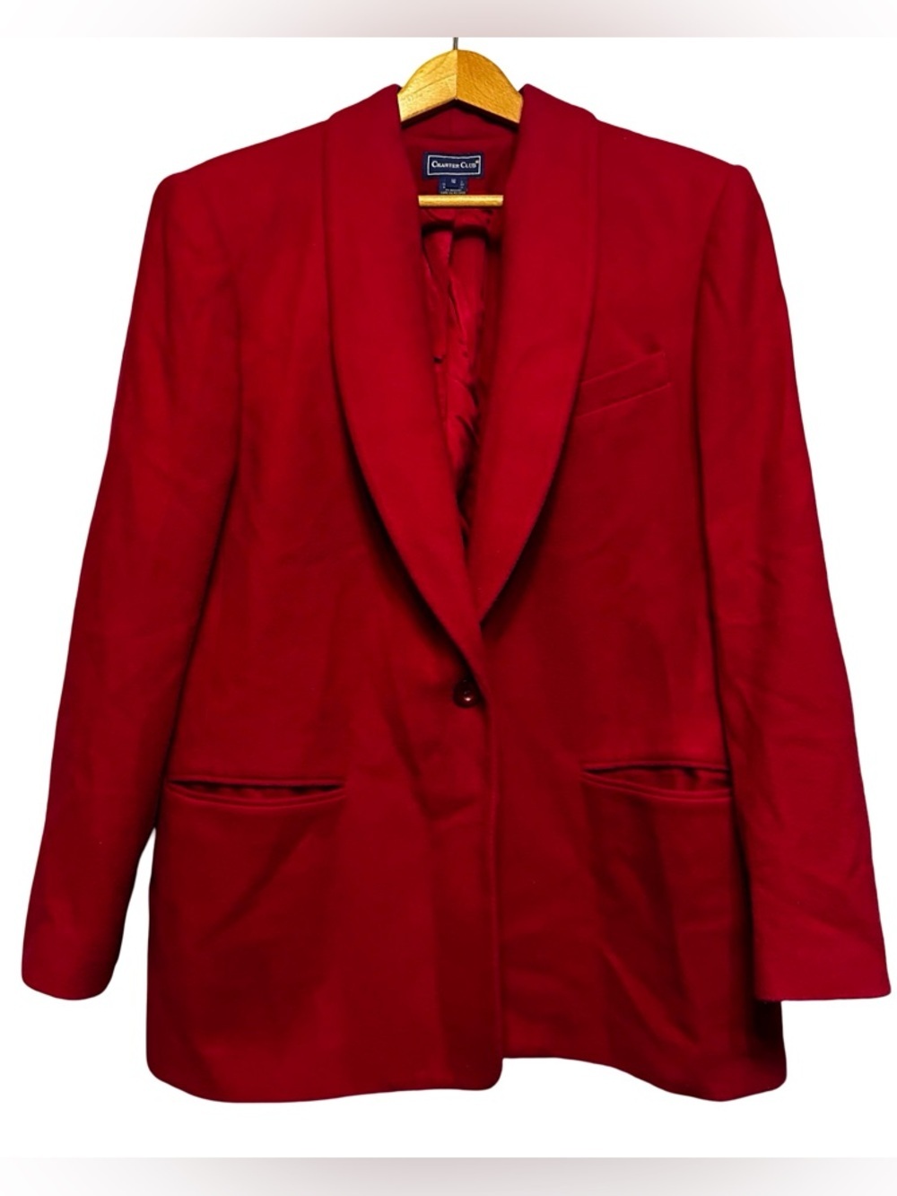 Charter Club Red Wool Cashmere Blend One Button Blazer Jacket Size 16 Holiday